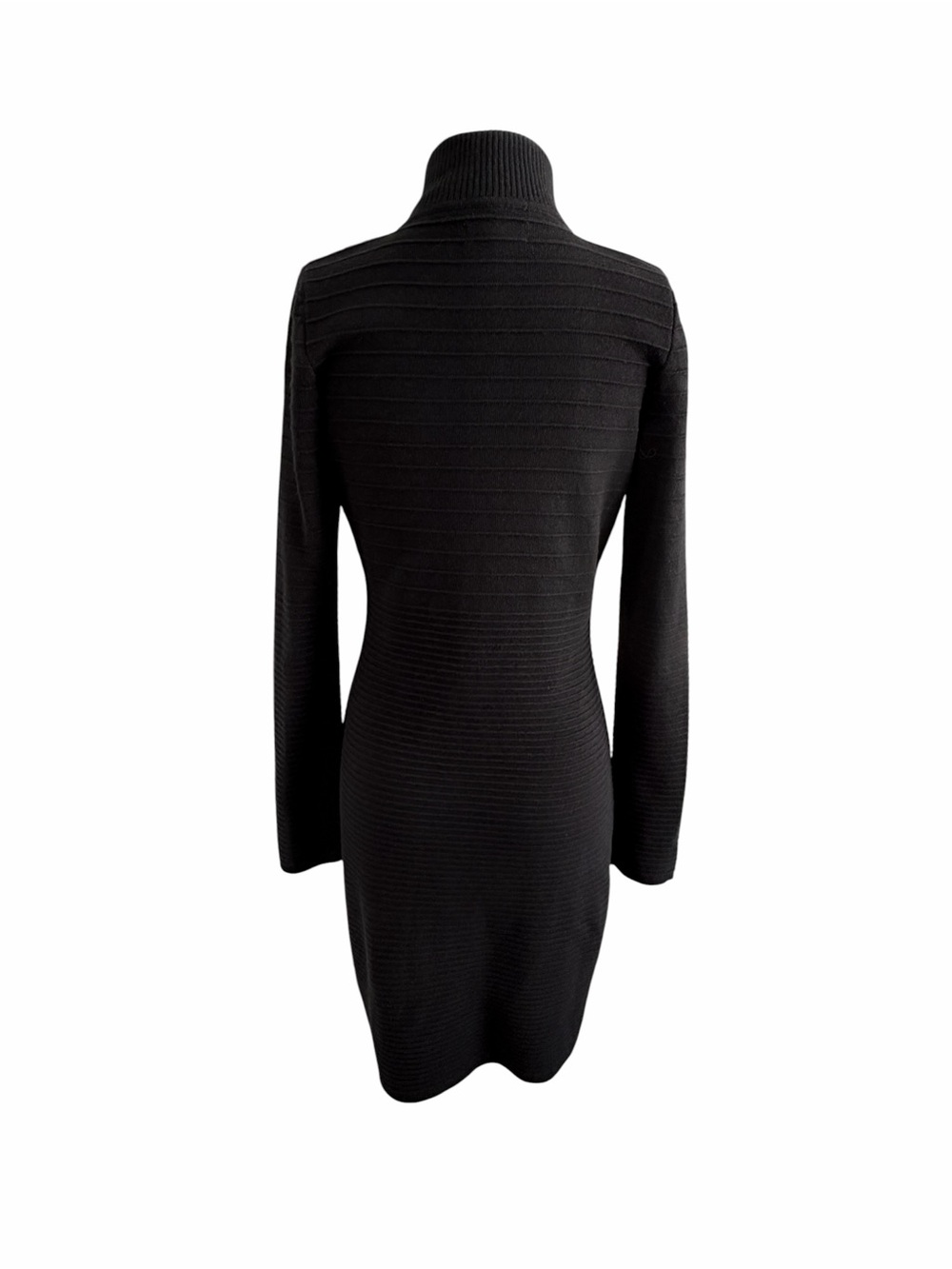 Calvin Klein Black Zip-Front Ribbed Long Sleeve Knit Sweater Midi Dress Sz M - Picture 7 of 11